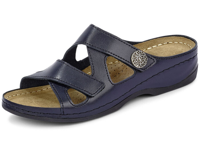 ELENA EDEN, bequeme Damen-Pantoletten, Weite G, mit Klettverschluss MARINE