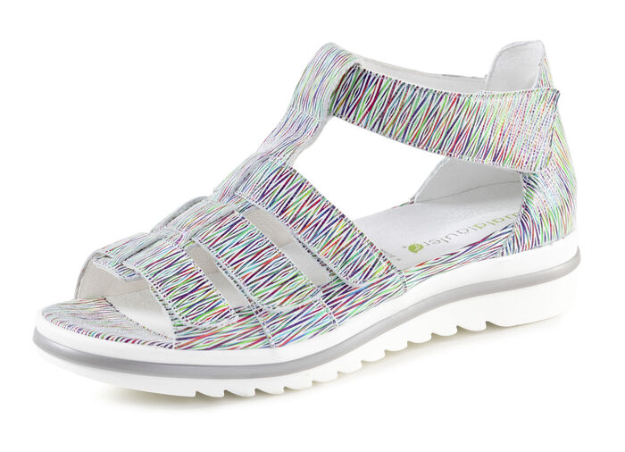 Waldläufer, bequeme Damen-Sandalen, Weite H, mit herausnehmbarem Fußbett WEISS-BUNT