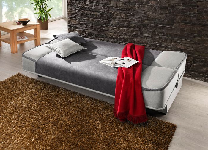 Schlafsofa mit Bettkasten ANTHRAZIT-SILBER
