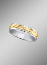 Trauring in Bicolor mit geh&auml;mmerten Glanzschnitten 