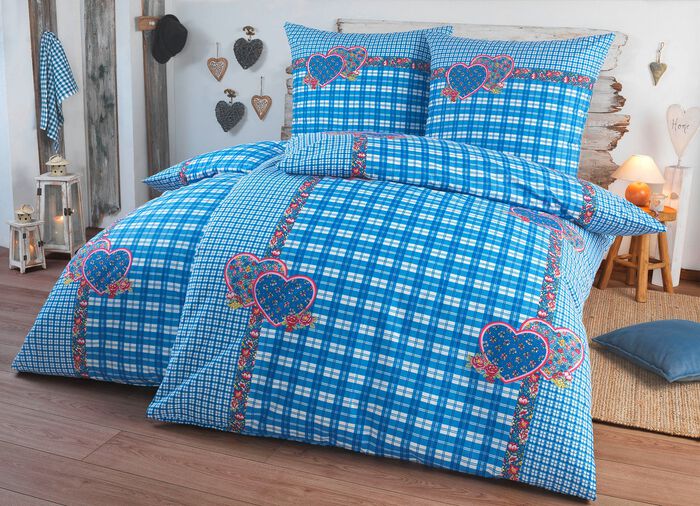 4-teiliges Bettw&auml;sche-Set mit rustikalem Karodessin BLAU