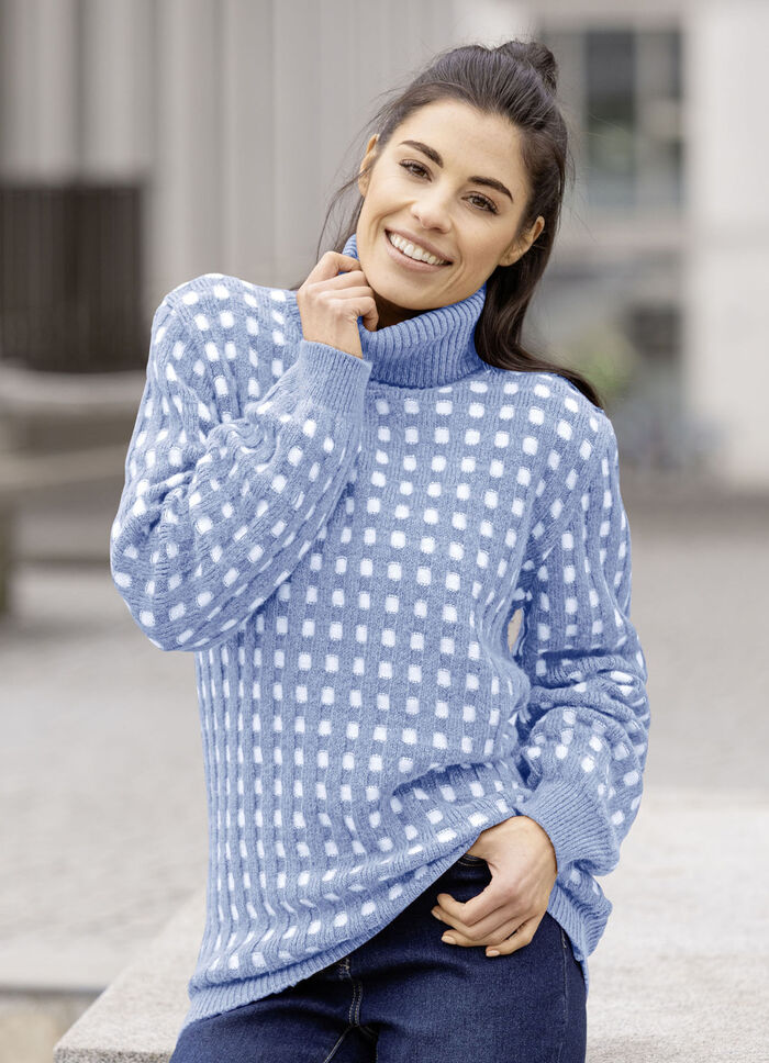 Pullover in Strukturdessin JEANSBLAU-WEISS