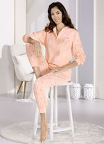 Schlafanzug, Langarm mit Knopfleiste und Bündchen APRICOT