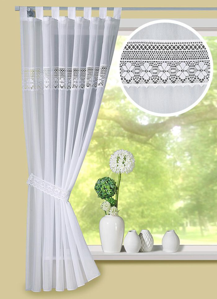 Übergardine mit aufwendig gearbeiteten Klöppelspitzen-Borte 