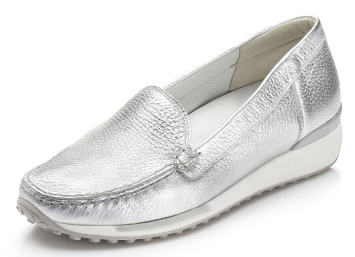 Waldläufer, klassische Damen-Slipper, Weite H, mit herausnehmbarem Fußbett SILBER