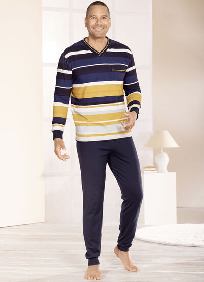 Schlafanzug mit V-Auschnitt und B&uuml;ndchenabschl&uuml;ssen  