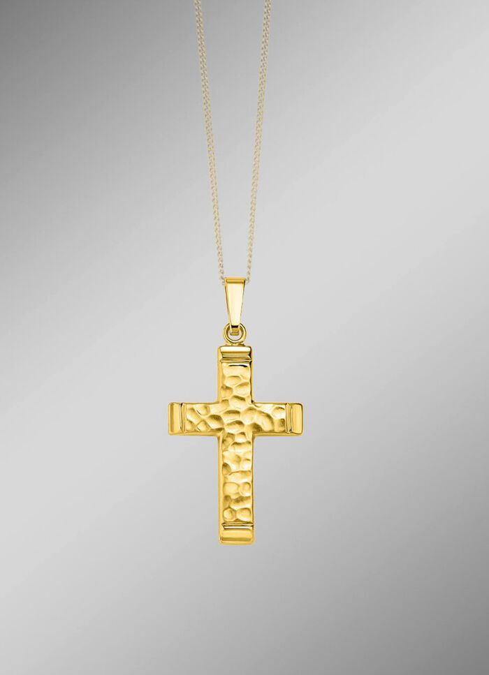 Geh&auml;mmerter Kreuz-Anh&auml;nger aus Gold 