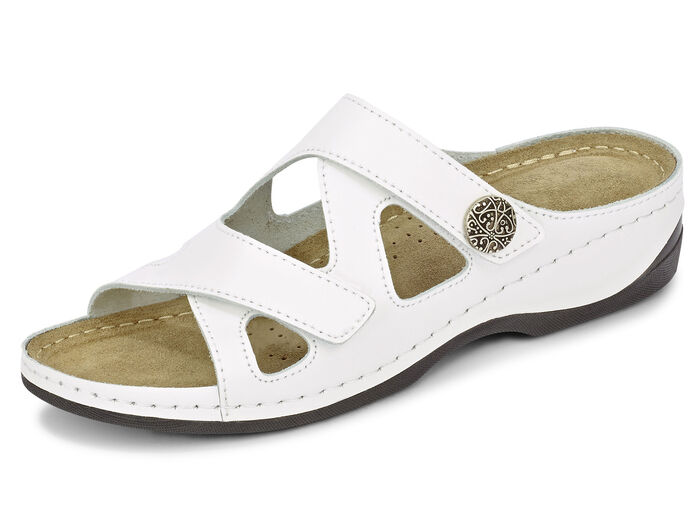 ELENA EDEN, bequeme Damen-Pantoletten, Weite G, mit Klettverschluss WEISS