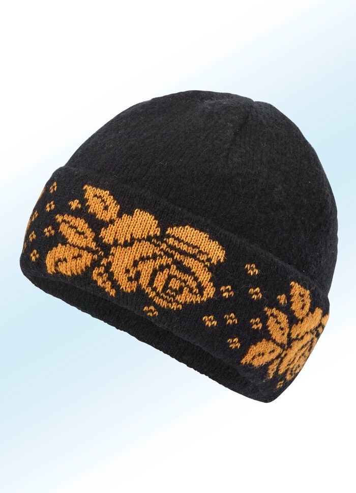 Warme Strick-M&uuml;tze SCHWARZ-GELB