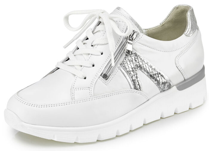 Waldläufer Schnürschuh aus interessantem Materialmix WEISS-ALTSILBER