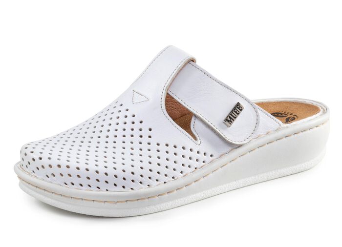 Mubb, sommerliche Damen-Clogs, Weite H, mit herausnehmbarem Fußbett WEISS