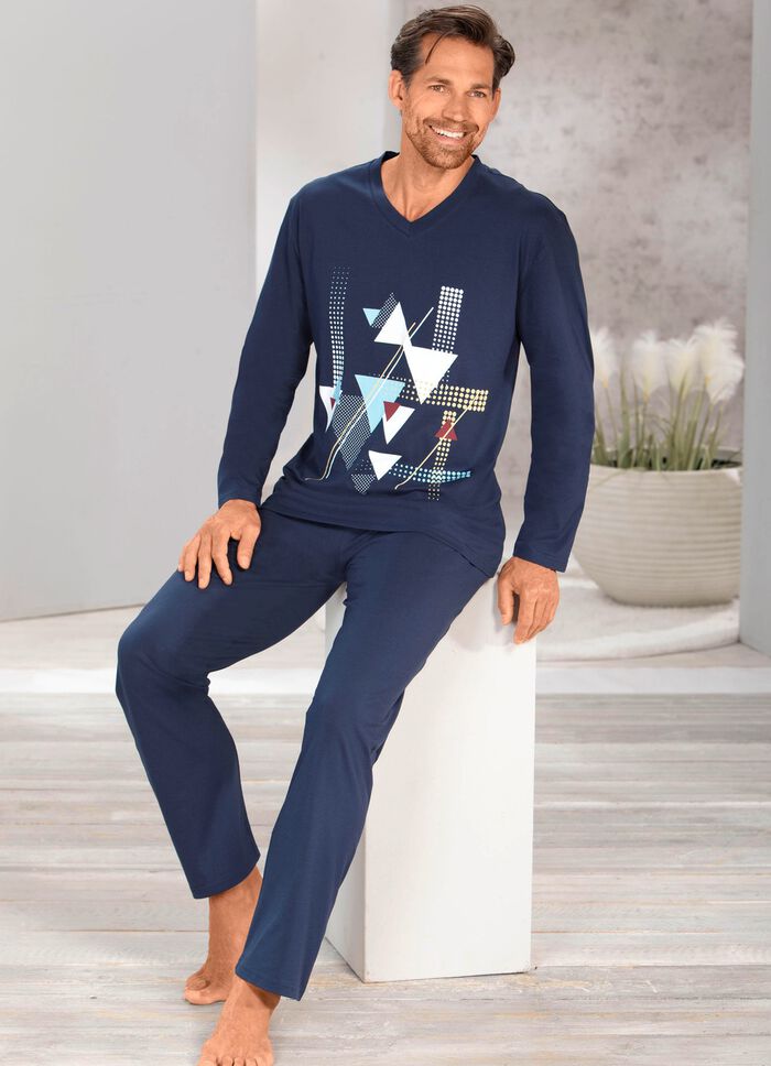 Schlafanzug mit V-Ausschnitt und offenen Abschl&uuml;ssen 