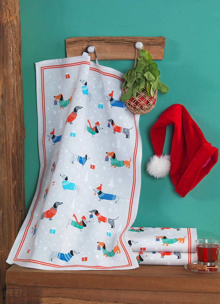 Geschirrtücher mit Weihnachtsdackel-Motiv, 3er-Set 