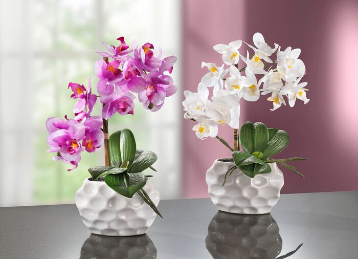 Orchideen-Gesteck in Keramikvase WEISS