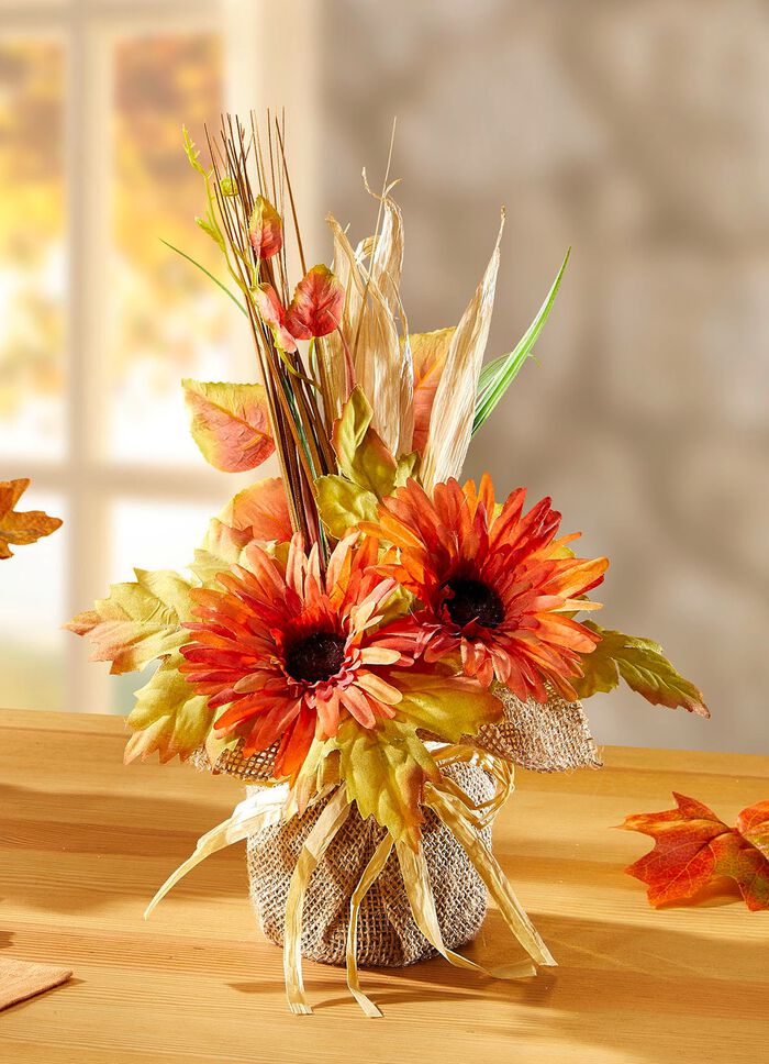 Gesteck in Jutesack ORANGE