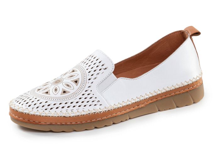 Gemini, sommerliche Damen-Slipper, Weite G, mit herausnehmbarem Fu&szlig;bett WEISS