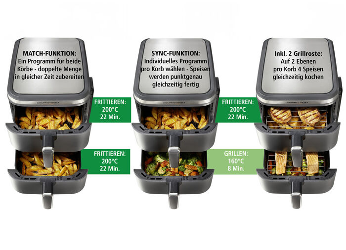 Digitale Doppelkammer-Heißluftfritteuse „FryUP“ GRAU