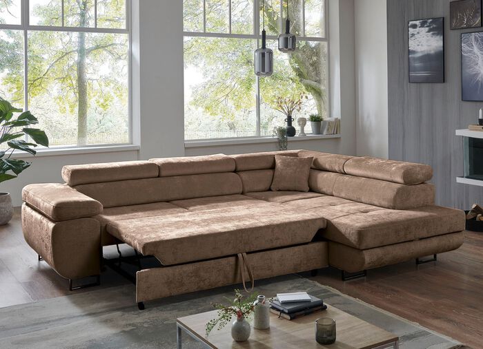 Polsterecke mit Bettfunktion und Bettkasten BRAUN
