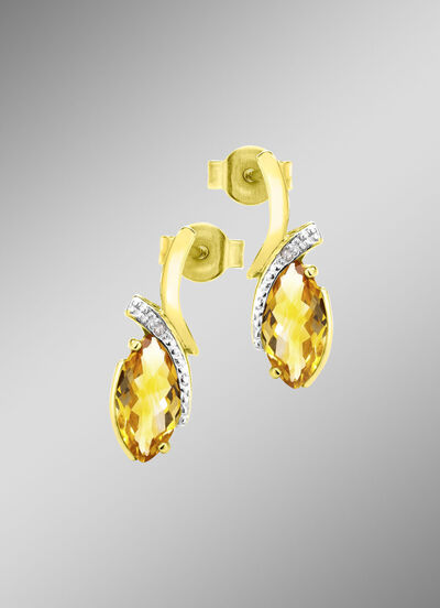 Ohrstecker mit echt Citrin und 2 Diamanten 