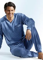 Schlafanzug mit V-Ausschnitt und Bündchen INDIGOBLAU
