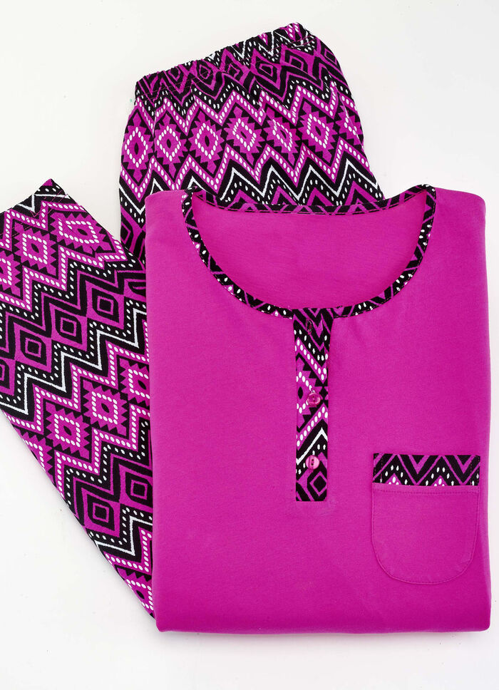 Zweierpack Schlafanzüge mit Brusttasche und Knopfleiste 1X PINK,1X BLAU