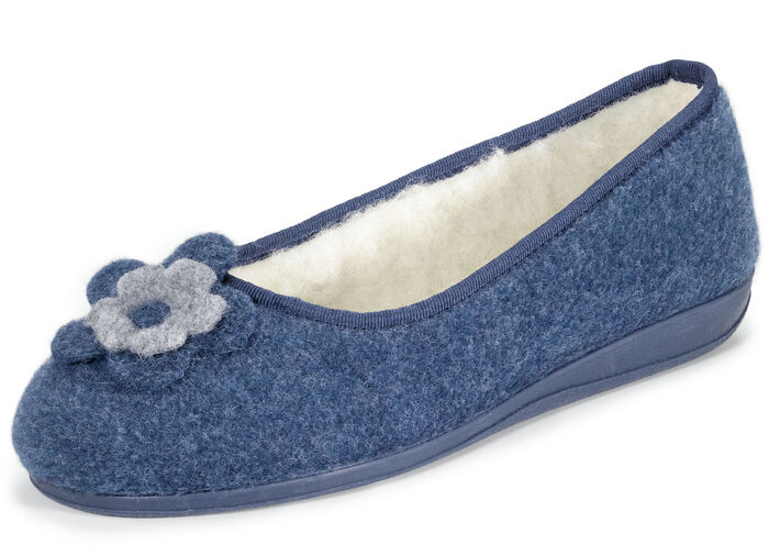 Laurina, warme Damen-Hausschuhe, mit Schurwolle BLAU