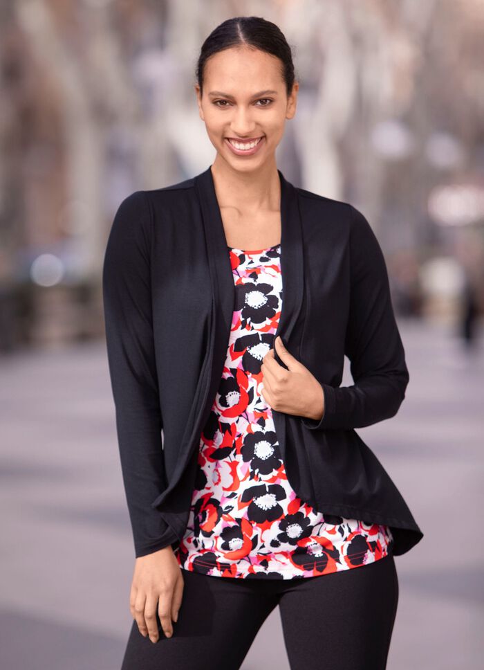 Shirt in abgerunderter Jackenoptik  SCHWARZ-ROT-ROS&Eacute;