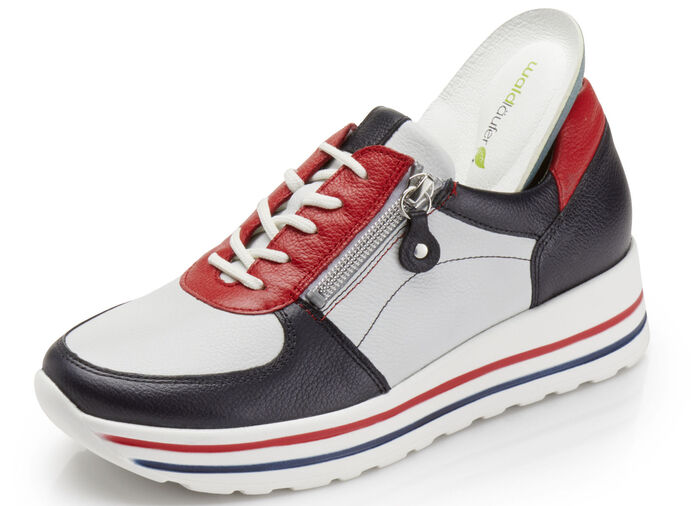 Waldläufer, bequeme Damen-Sneaker, Weite H, mit herausnehmbarem Fußbett BLAU-WEISS-ROT