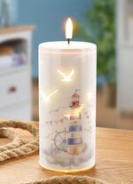 LED-Kerze mit Leuchtturm-Motiv 
