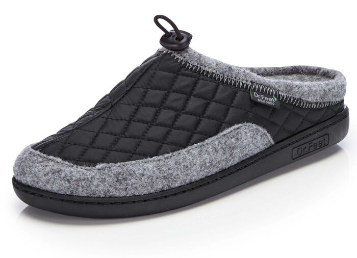 Pantoffel mit elastischer Zugkordel SCHWARZ-GRAU