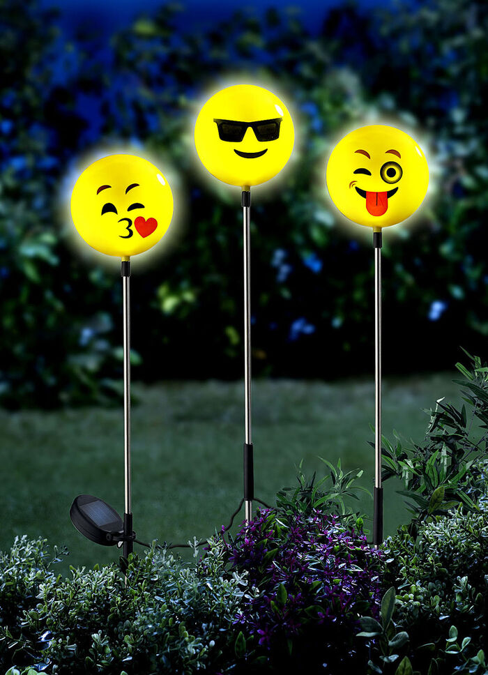 Solarleuchten Happy Face, 3er-Set 
