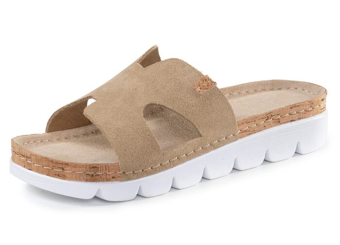 ELENA EDEN, sommerliche Damen-Pantoletten, aus Leder BEIGE