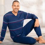 Interlock-Schlafanzug mit V-Ausschnitt und B&uuml;ndchenabschl&uuml;ssen 