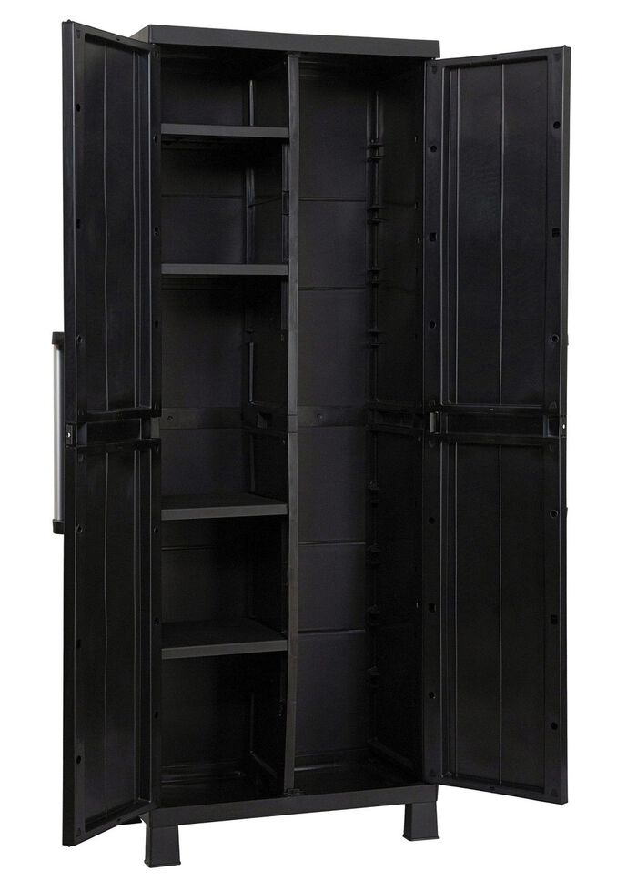 Ger&auml;teschrank Garage mit Holzlamellen-Effekt 