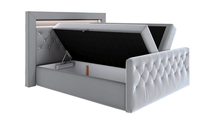 Boxspringbett mit LED-Beleuchtung und Topper GRAU