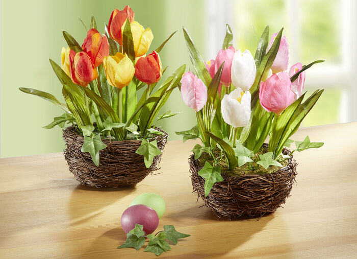 Tulpen im Weidekorb GELB-ORANGE