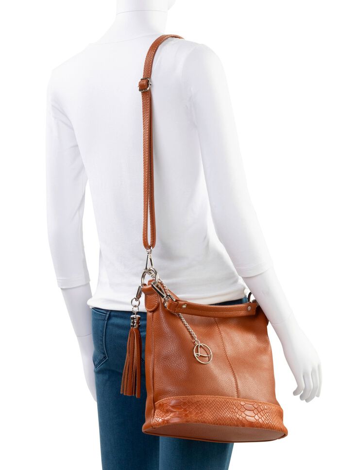 Laurina Kalbleder-Tasche mit reptilgepr&auml;gtem Besatz 