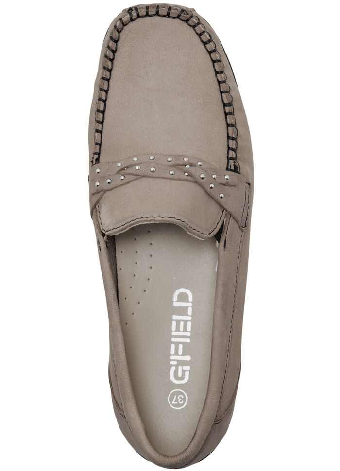 ELENA EDEN, bequeme Damen-Slipper, Weite H, mit herausnehmbarem Fußbett TAUPE