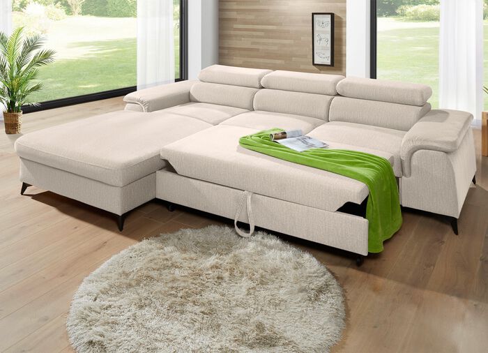 Polsterecke mit Bettfunktion und verstellbaren Kopfst&uuml;tzen 