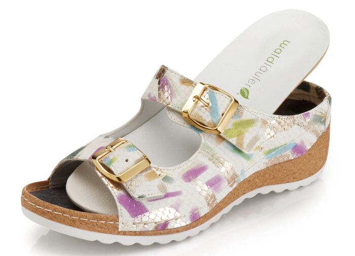 Waldl&auml;ufer Pantolette aus reptilgepr&auml;gtem Nappaleder ECRU-BUNT