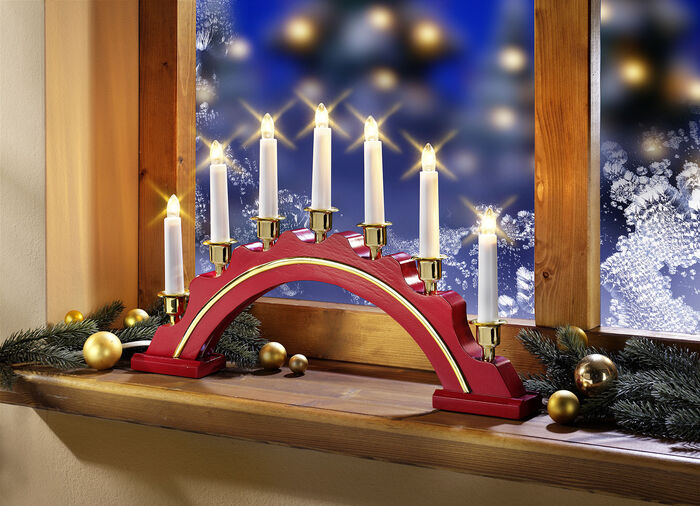 Lichterbogen aus Holz, 7-flammig ROT