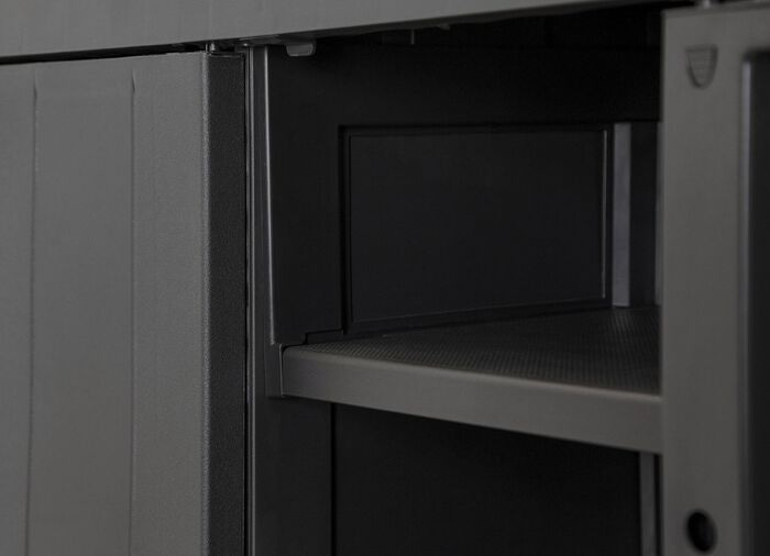 Ger&auml;teschrank Garage mit Holzlamellen-Effekt 