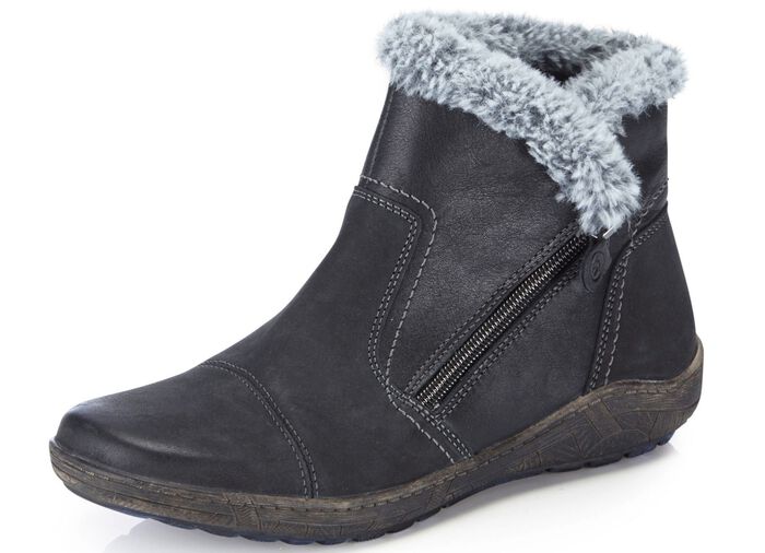 ELENA EDEN Bootie mit grauem Pl&uuml;schkragen SCHWARZ-GRAU