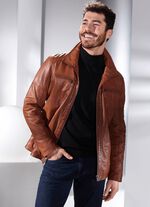 Lederkurzjacke mit Stehumlegekragen ANTIKCOGNAC