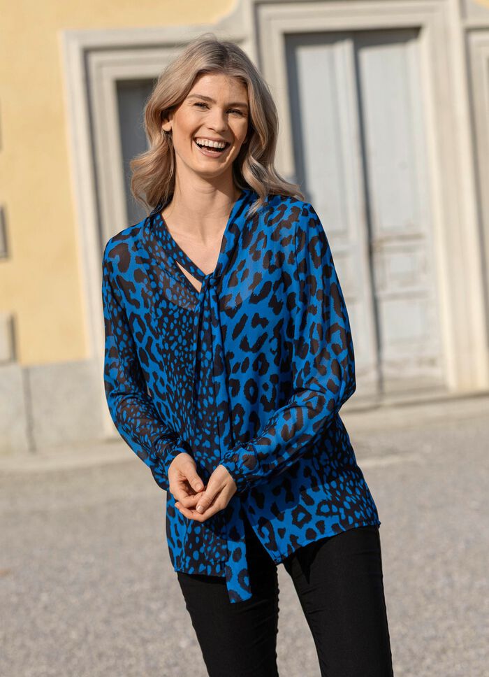 Bluse mit Schluppe zum Binden in 2 Farben BLAU-SCHWARZ