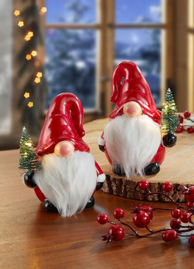 Beleuchtete Wichtel aus Keramik, 2er-Set 