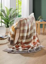Wohndecke mit Veloursbandeinfassung BEIGE-BRAUN GESTREIFT
