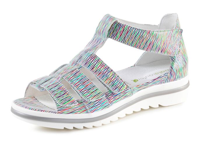 Waldl&auml;ufer, bequeme Damen-Sandalen, Weite H, mit herausnehmbarem Fu&szlig;bett WEISS-BUNT