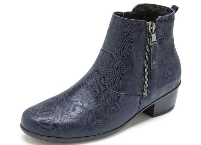 Waldläufer Stiefelette aus effektvoll geprägtem Leder DUNKELBLAU