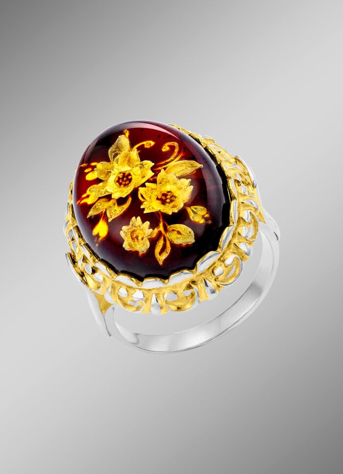 Damenring mit echt Bernstein 